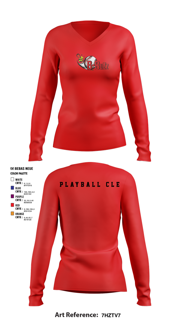 Womens Long Sleeve Vneck Shirt, B Buzz Baseball League, Baseball, Teamtime, Team time, sublimation, custom sports apparel, team uniforms, spirit wear, spiritwear, sports uniforms, custom shirts, team store, custom team store, fundraiser sports, apparel fundraiser