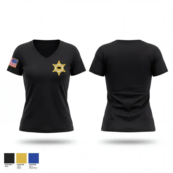 Womens Short Sleeve Vneck Shirt, Plumas County Sheriffs Employee's Association, Police, Teamtime, Team time, sublimation, custom sports apparel, team uniforms, spirit wear, spiritwear, sports uniforms, custom shirts, team store, custom team store, fundraiser sports, apparel fundraiser
