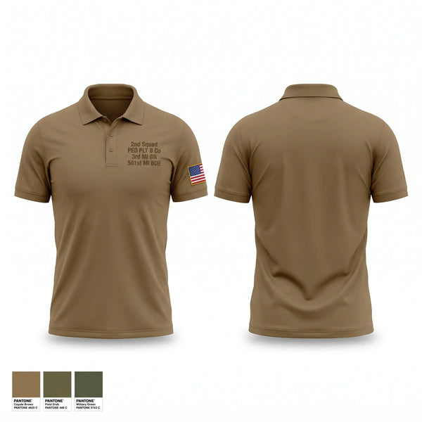 Short Sleeve Performance Polo, 2nd Squad, PED PLT, B Co, 3rd MI BN, 501st MI BDE, Army, Teamtime, Team time, sublimation, custom sports apparel, team uniforms, spirit wear, spiritwear, sports uniforms, custom shirts, team store, custom team store, fundraiser sports, apparel fundraiser