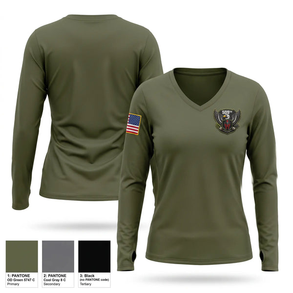 Womens Long Sleeve Vneck Shirt, 509th Steel Legion, Army, Teamtime, Team time, sublimation, custom sports apparel, team uniforms, spirit wear, spiritwear, sports uniforms, custom shirts, team store, custom team store, fundraiser sports, apparel fundraiser