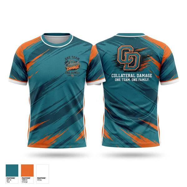 Football Jersey, Collateral Damage, Softball, Teamtime, Team time, sublimation, custom sports apparel, team uniforms, spirit wear, spiritwear, sports uniforms, custom shirts, team store, custom team store, fundraiser sports, apparel fundraiser