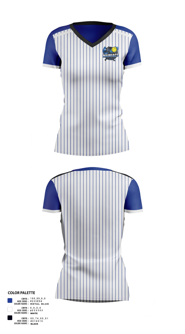 Womens Short Sleeve Vneck Shirt, Capital Area Mainiacs, Softball, Teamtime, Team time, sublimation, custom sports apparel, team uniforms, spirit wear, spiritwear, sports uniforms, custom shirts, team store, custom team store, fundraiser sports, apparel fundraiser