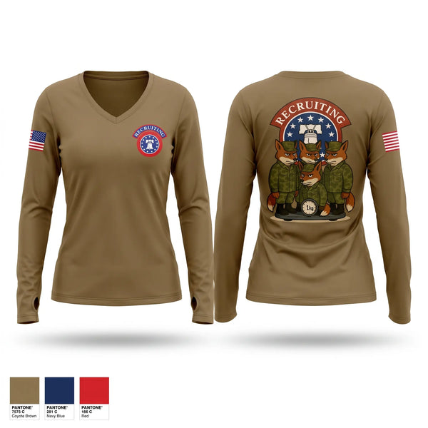 Womens Long Sleeve Vneck Shirt, Tinton Falls Recruiting Station / 1K4F, Army, Teamtime, Team time, sublimation, custom sports apparel, team uniforms, spirit wear, spiritwear, sports uniforms, custom shirts, team store, custom team store, fundraiser sports, apparel fundraiser