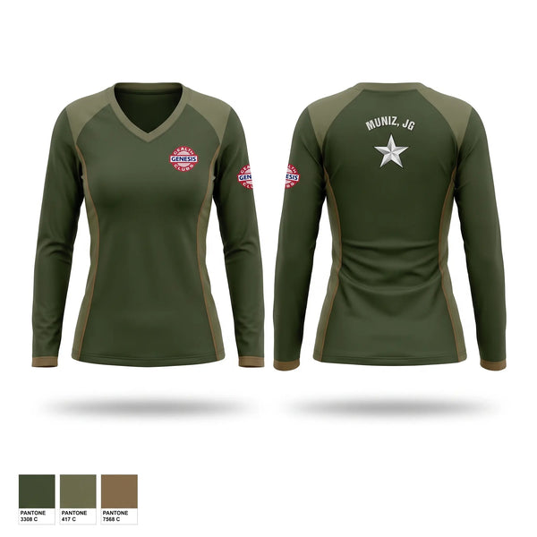 Womens Long Sleeve Vneck Shirt, Genesis Health Clubs, , Teamtime, Team time, sublimation, custom sports apparel, team uniforms, spirit wear, spiritwear, sports uniforms, custom shirts, team store, custom team store, fundraiser sports, apparel fundraiser