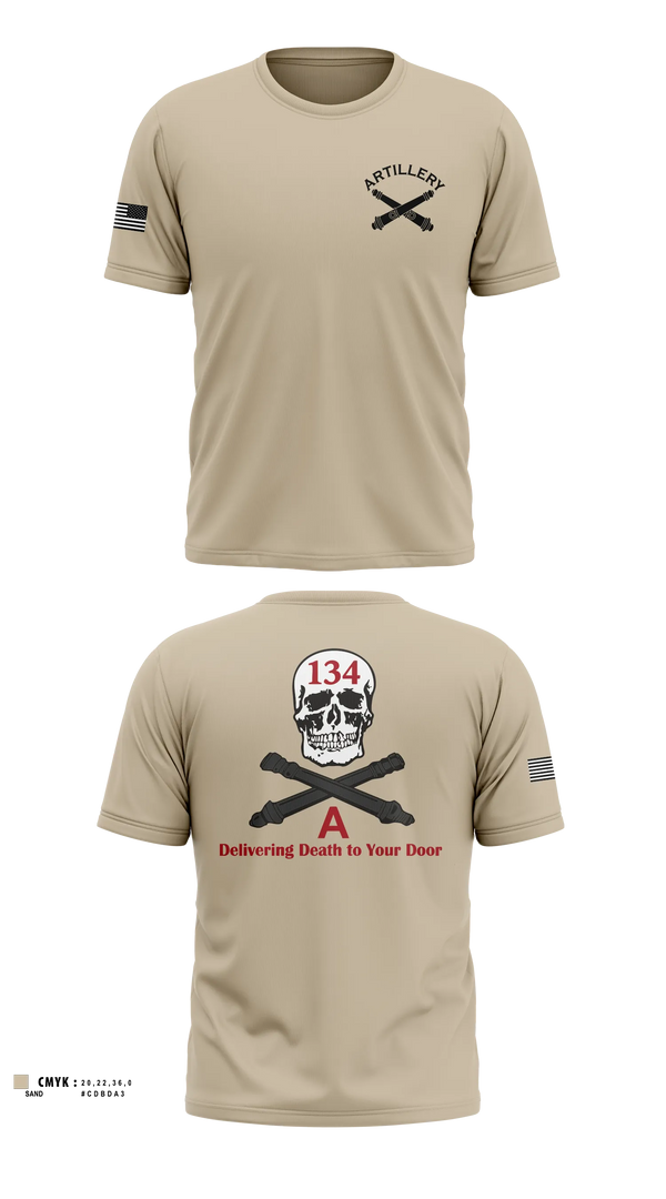 Old School Cotton Shirt, A Battery 1-134th Field Artillery, Army, Teamtime, Team time, sublimation, custom sports apparel, team uniforms, spirit wear, spiritwear, sports uniforms, custom shirts, team store, custom team store, fundraiser sports, apparel fundraiser