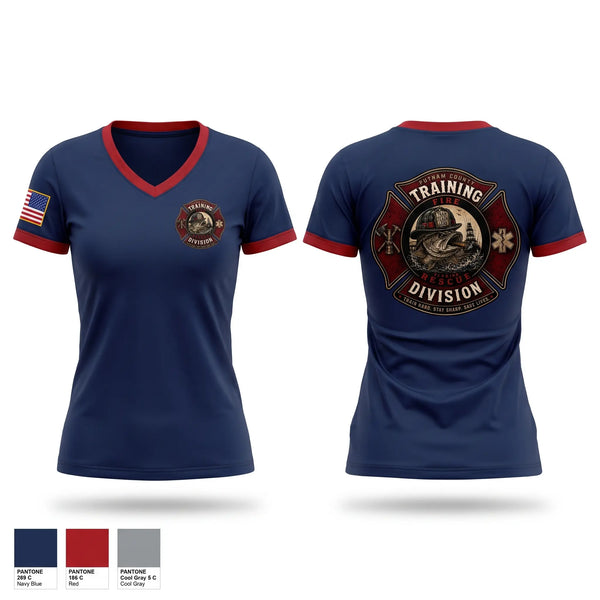 Womens Short Sleeve Vneck Shirt, Putnam county fire rescue, Fire Department, Teamtime, Team time, sublimation, custom sports apparel, team uniforms, spirit wear, spiritwear, sports uniforms, custom shirts, team store, custom team store, fundraiser sports, apparel fundraiser