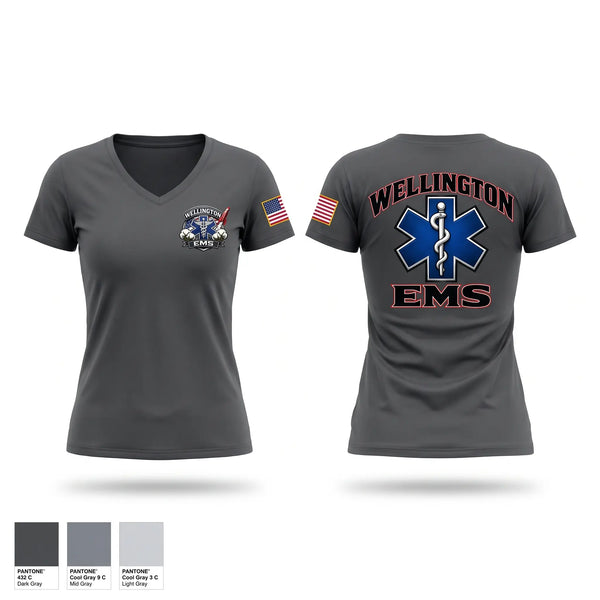 Womens Short Sleeve Vneck Shirt, Wellington EMS, EMS/EMT, Teamtime, Team time, sublimation, custom sports apparel, team uniforms, spirit wear, spiritwear, sports uniforms, custom shirts, team store, custom team store, fundraiser sports, apparel fundraiser