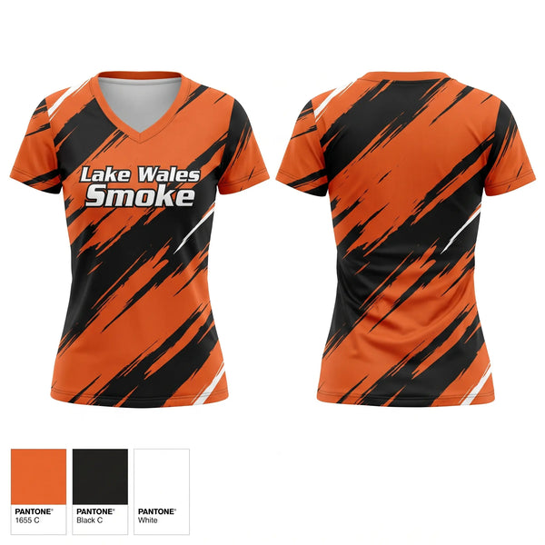 Womens Short Sleeve Vneck Shirt, Lake Wales Smoke, Baseball, Teamtime, Team time, sublimation, custom sports apparel, team uniforms, spirit wear, spiritwear, sports uniforms, custom shirts, team store, custom team store, fundraiser sports, apparel fundraiser