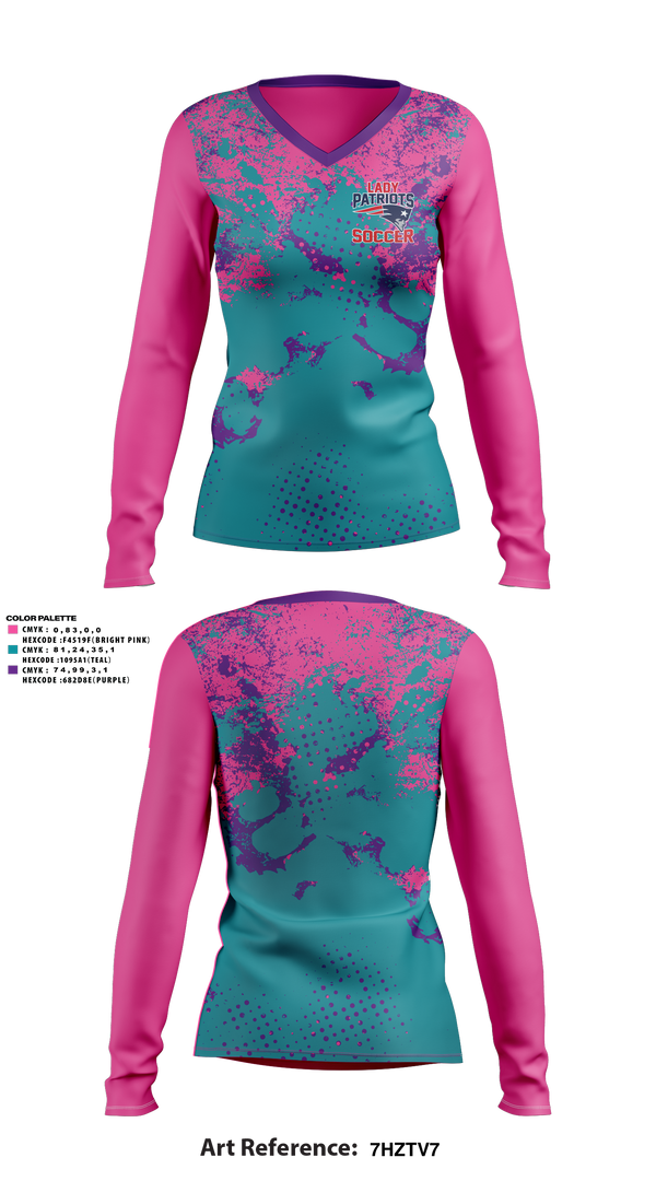 Womens Long Sleeve Vneck Shirt, Madison Middle Lady Patriots Soccer, Women's Soccer, Teamtime, Team time, sublimation, custom sports apparel, team uniforms, spirit wear, spiritwear, sports uniforms, custom shirts, team store, custom team store, fundraiser sports, apparel fundraiser