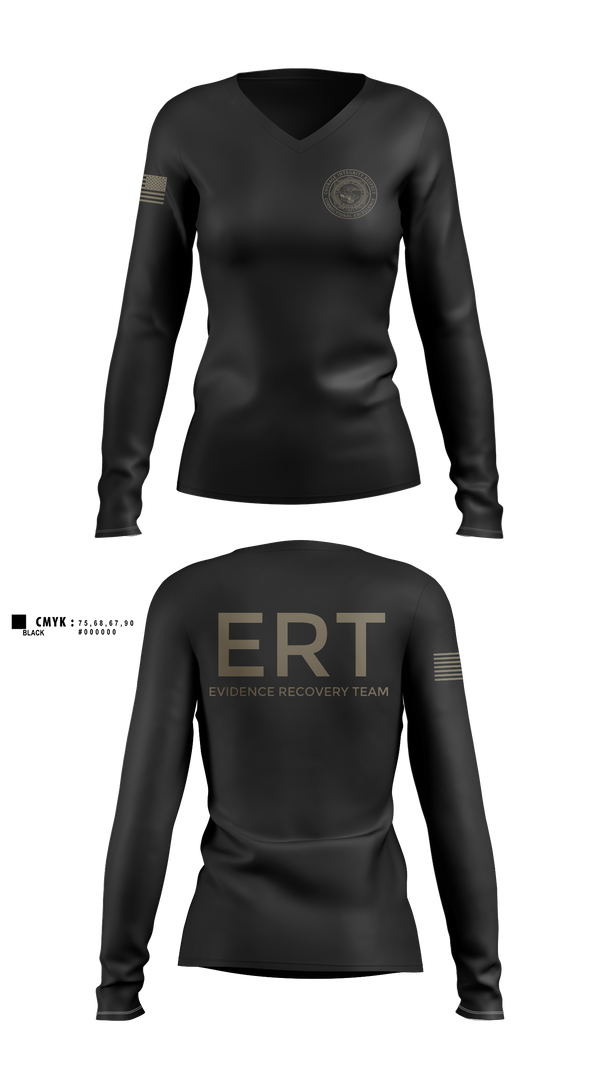 Womens Long Sleeve Vneck Shirt, Evidence Recovery Team, Police, Teamtime, Team time, sublimation, custom sports apparel, team uniforms, spirit wear, spiritwear, sports uniforms, custom shirts, team store, custom team store, fundraiser sports, apparel fundraiser