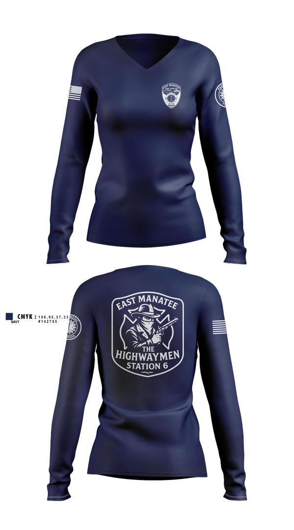 Womens Long Sleeve Vneck Shirt, East Manatee, Fire Department, Teamtime, Team time, sublimation, custom sports apparel, team uniforms, spirit wear, spiritwear, sports uniforms, custom shirts, team store, custom team store, fundraiser sports, apparel fundraiser
