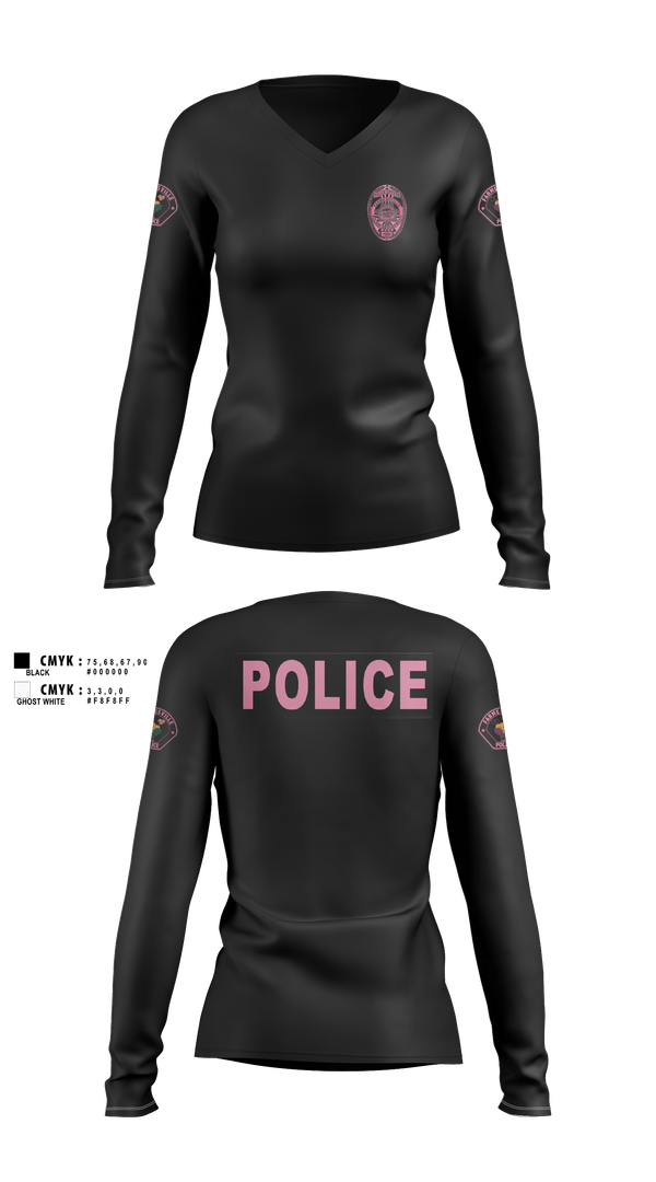 Womens Long Sleeve Vneck Shirt, Farmersville PD, Police, Teamtime, Team time, sublimation, custom sports apparel, team uniforms, spirit wear, spiritwear, sports uniforms, custom shirts, team store, custom team store, fundraiser sports, apparel fundraiser