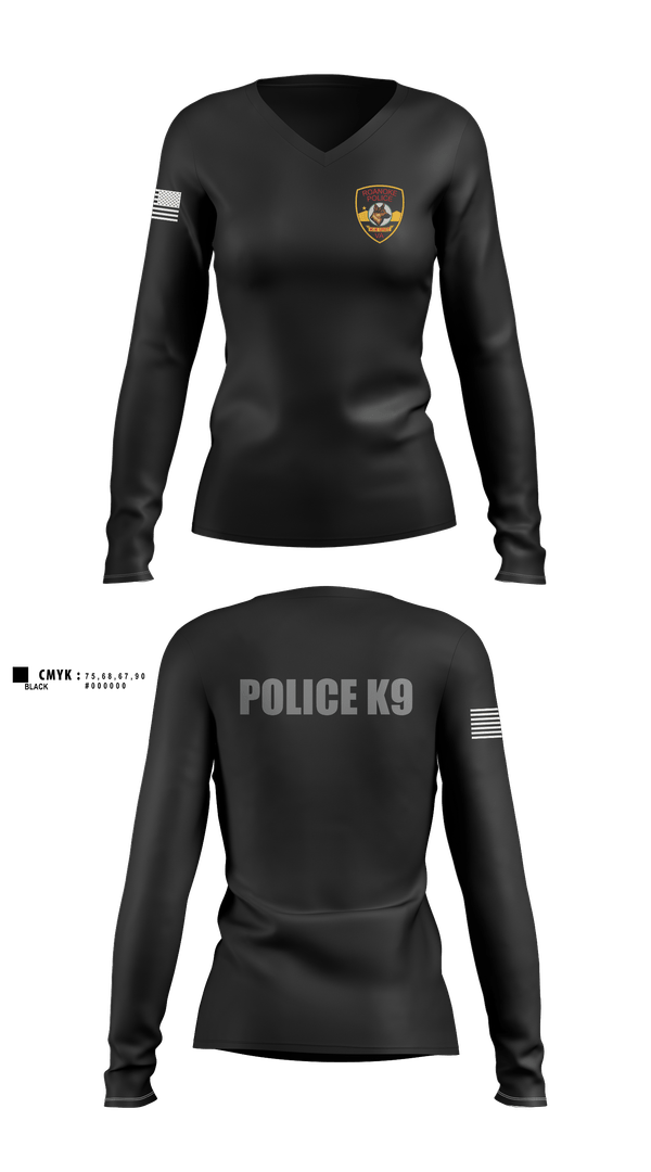 Womens Long Sleeve Vneck Shirt, Roanoke K9, Police, Teamtime, Team time, sublimation, custom sports apparel, team uniforms, spirit wear, spiritwear, sports uniforms, custom shirts, team store, custom team store, fundraiser sports, apparel fundraiser