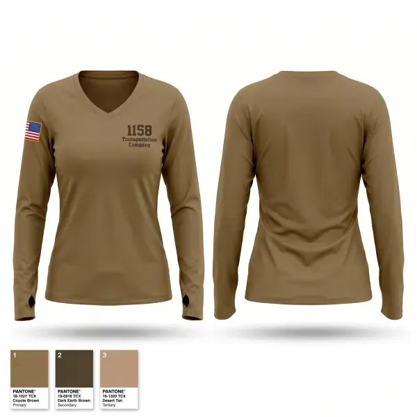 Womens Long Sleeve Vneck Shirt, 1158 Transportation Company, Army, Teamtime, Team time, sublimation, custom sports apparel, team uniforms, spirit wear, spiritwear, sports uniforms, custom shirts, team store, custom team store, fundraiser sports, apparel fundraiser