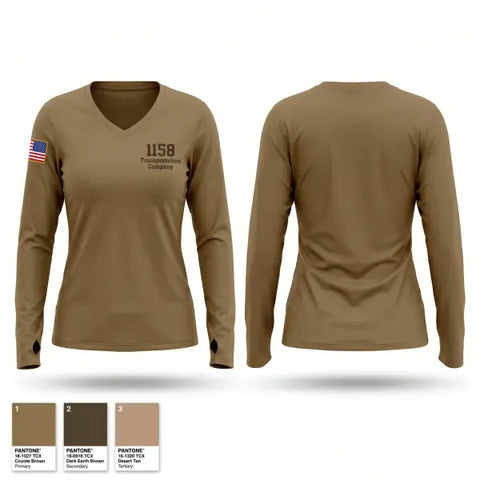 Womens Long Sleeve Vneck Shirt, 1158 Transportation Company, Army, Teamtime, Team time, sublimation, custom sports apparel, team uniforms, spirit wear, spiritwear, sports uniforms, custom shirts, team store, custom team store, fundraiser sports, apparel fundraiser