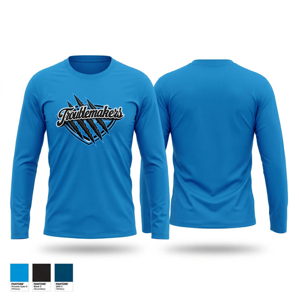 Long Sleeve Performance Shirt, Troublemakers, Baseball, Teamtime, Team time, sublimation, custom sports apparel, team uniforms, spirit wear, spiritwear, sports uniforms, custom shirts, team store, custom team store, fundraiser sports, apparel fundraiser
