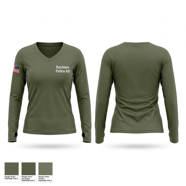 Womens Long Sleeve Vneck Shirt, Baytown Police K-9, Police, Teamtime, Team time, sublimation, custom sports apparel, team uniforms, spirit wear, spiritwear, sports uniforms, custom shirts, team store, custom team store, fundraiser sports, apparel fundraiser