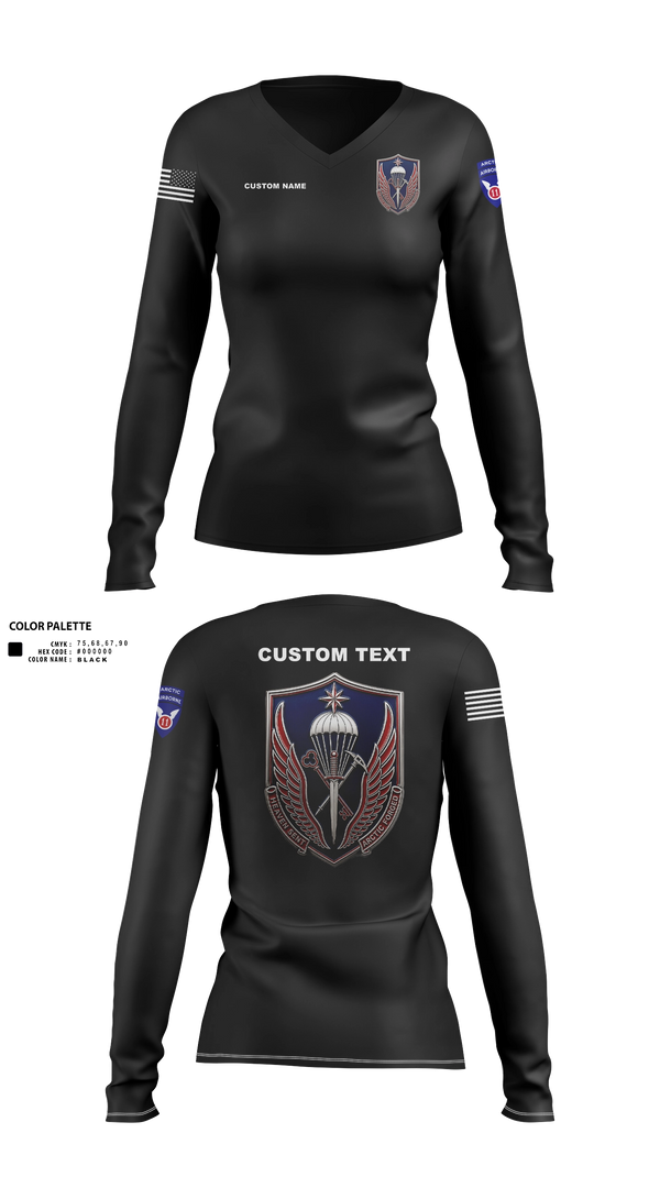 Womens Long Sleeve Vneck Shirt, 11th ADSB, Army, Teamtime, Team time, sublimation, custom sports apparel, team uniforms, spirit wear, spiritwear, sports uniforms, custom shirts, team store, custom team store, fundraiser sports, apparel fundraiser