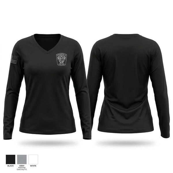 Womens Long Sleeve Vneck Shirt, Coraopolis Police Department, Police, Teamtime, Team time, sublimation, custom sports apparel, team uniforms, spirit wear, spiritwear, sports uniforms, custom shirts, team store, custom team store, fundraiser sports, apparel fundraiser