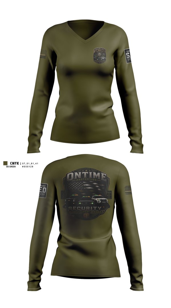 Womens Long Sleeve Vneck Shirt, On time protection, , Teamtime, Team time, sublimation, custom sports apparel, team uniforms, spirit wear, spiritwear, sports uniforms, custom shirts, team store, custom team store, fundraiser sports, apparel fundraiser