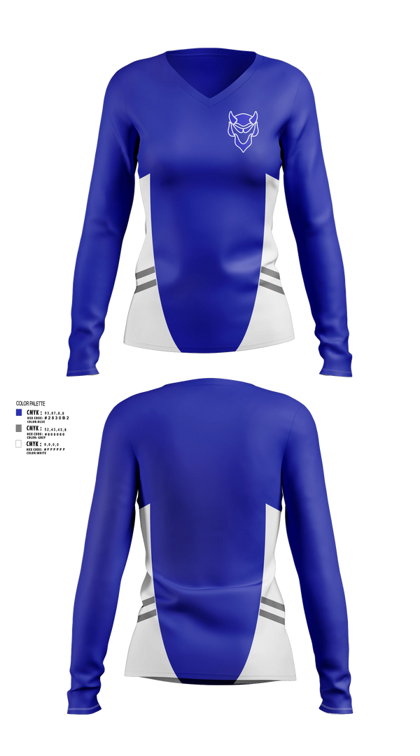 Womens Long Sleeve Vneck Shirt, Blue Devils, Softball, Teamtime, Team time, sublimation, custom sports apparel, team uniforms, spirit wear, spiritwear, sports uniforms, custom shirts, team store, custom team store, fundraiser sports, apparel fundraiser