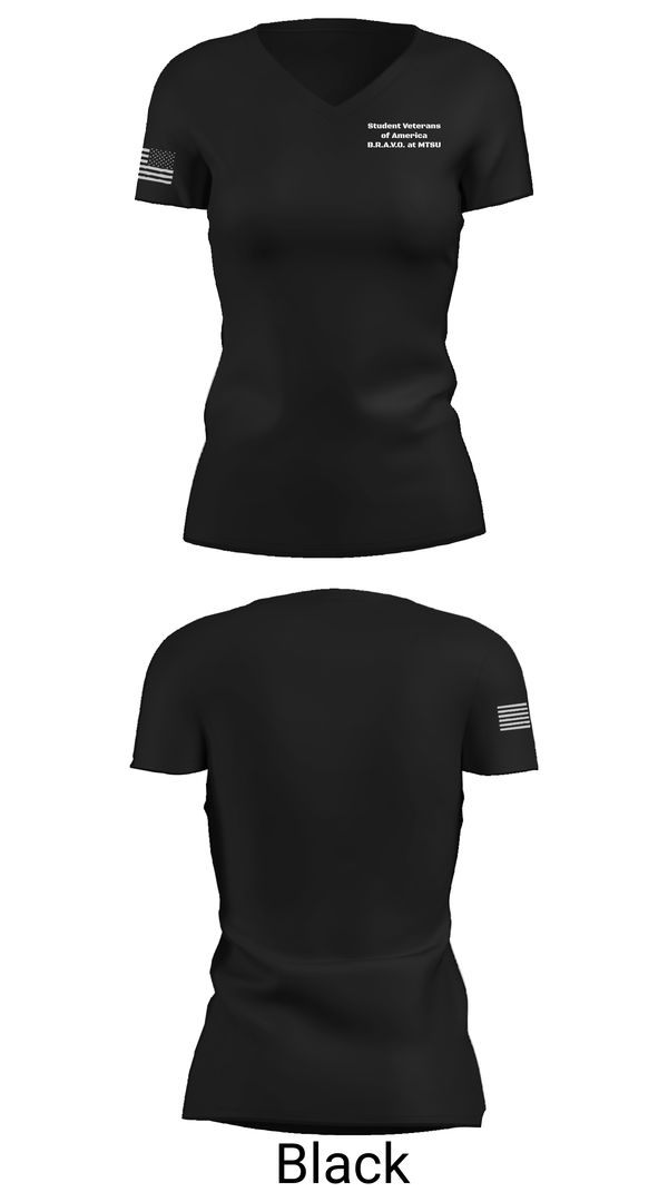 Womens Short Sleeve Vneck Shirt, Student Veterans of America B.R.A.V.O. at MTSU, , Teamtime, Team time, sublimation, custom sports apparel, team uniforms, spirit wear, spiritwear, sports uniforms, custom shirts, team store, custom team store, fundraiser sports, apparel fundraiser