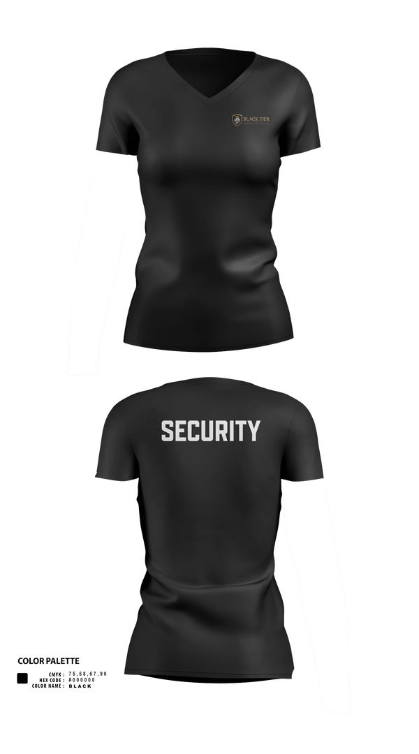 Womens Short Sleeve Vneck Shirt, Black Tier Executive Protection, , Teamtime, Team time, sublimation, custom sports apparel, team uniforms, spirit wear, spiritwear, sports uniforms, custom shirts, team store, custom team store, fundraiser sports, apparel fundraiser