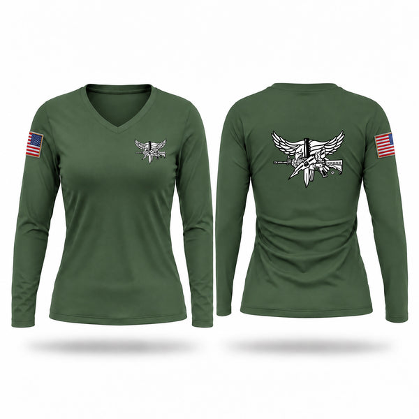 Womens Long Sleeve Vneck Shirt, SRT, Marines, Teamtime, Team time, sublimation, custom sports apparel, team uniforms, spirit wear, spiritwear, sports uniforms, custom shirts, team store, custom team store, fundraiser sports, apparel fundraiser
