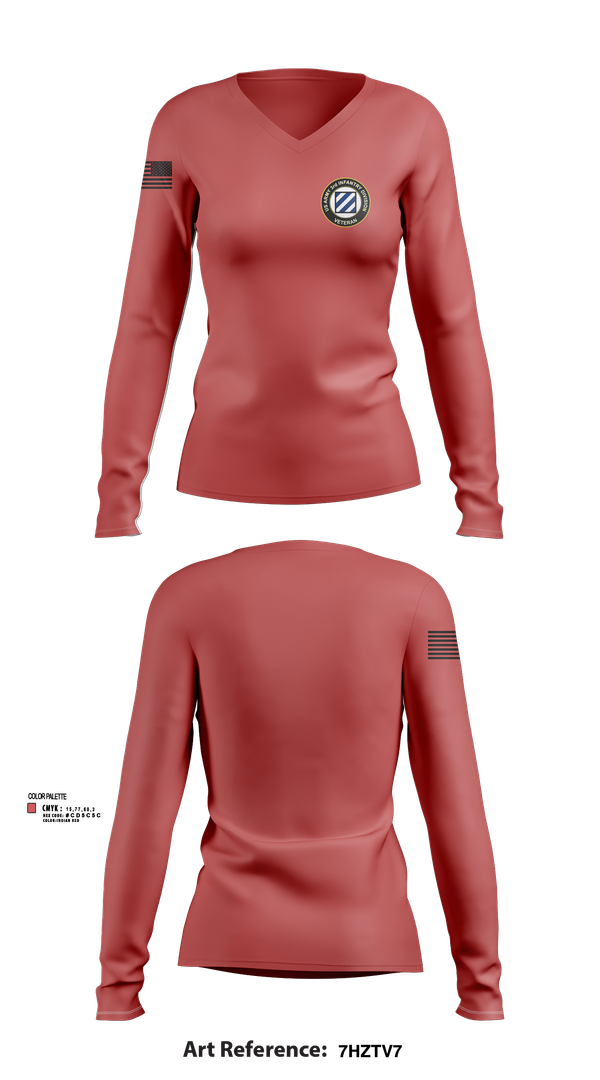 Womens Long Sleeve Vneck Shirt, 3rd Infantry Division, , Teamtime, Team time, sublimation, custom sports apparel, team uniforms, spirit wear, spiritwear, sports uniforms, custom shirts, team store, custom team store, fundraiser sports, apparel fundraiser