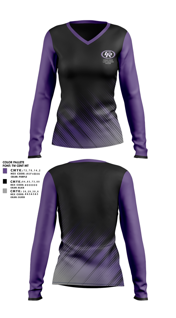 Womens Long Sleeve Vneck Shirt, Cedar Ridge Lady Raiders Soccer, Women's Soccer, Teamtime, Team time, sublimation, custom sports apparel, team uniforms, spirit wear, spiritwear, sports uniforms, custom shirts, team store, custom team store, fundraiser sports, apparel fundraiser