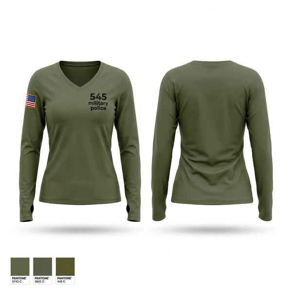 Womens Long Sleeve Vneck Shirt, 545 military police, Army, Teamtime, Team time, sublimation, custom sports apparel, team uniforms, spirit wear, spiritwear, sports uniforms, custom shirts, team store, custom team store, fundraiser sports, apparel fundraiser