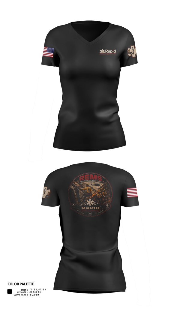 Womens Short Sleeve Vneck Shirt, Rapid Emergency Management, EMS/EMT, Teamtime, Team time, sublimation, custom sports apparel, team uniforms, spirit wear, spiritwear, sports uniforms, custom shirts, team store, custom team store, fundraiser sports, apparel fundraiser