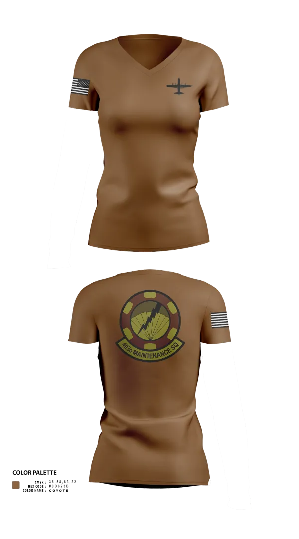 Womens Short Sleeve Vneck Shirt, 403 Maintenance Sqd, Air Force, Teamtime, Team time, sublimation, custom sports apparel, team uniforms, spirit wear, spiritwear, sports uniforms, custom shirts, team store, custom team store, fundraiser sports, apparel fundraiser