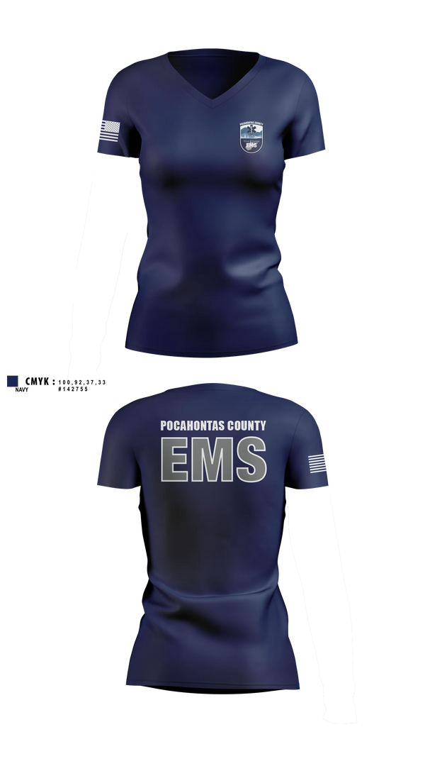 Womens Short Sleeve Vneck Shirt, Pocahontas County EMS, EMS/EMT, Teamtime, Team time, sublimation, custom sports apparel, team uniforms, spirit wear, spiritwear, sports uniforms, custom shirts, team store, custom team store, fundraiser sports, apparel fundraiser
