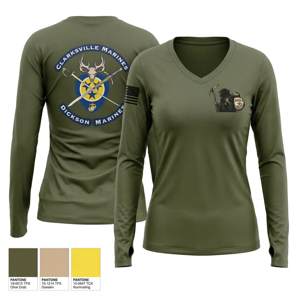 Womens Long Sleeve Vneck Shirt, RSS Clarksville, Marines, Teamtime, Team time, sublimation, custom sports apparel, team uniforms, spirit wear, spiritwear, sports uniforms, custom shirts, team store, custom team store, fundraiser sports, apparel fundraiser