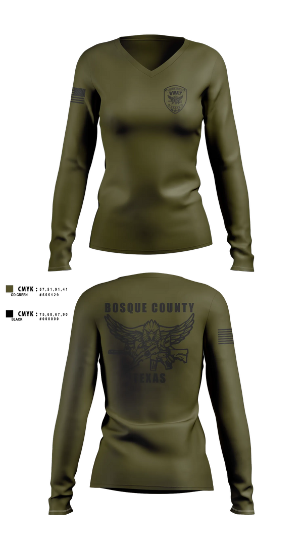 Womens Long Sleeve Vneck Shirt, BOSQUE REGIONAL SWAT TEAM, Police, Teamtime, Team time, sublimation, custom sports apparel, team uniforms, spirit wear, spiritwear, sports uniforms, custom shirts, team store, custom team store, fundraiser sports, apparel fundraiser