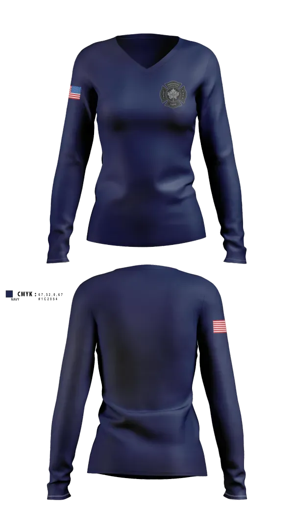 Womens Long Sleeve Vneck Shirt, Maplewood Fire department, Fire Department, Teamtime, Team time, sublimation, custom sports apparel, team uniforms, spirit wear, spiritwear, sports uniforms, custom shirts, team store, custom team store, fundraiser sports, apparel fundraiser