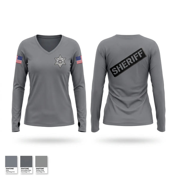 Womens Long Sleeve Vneck Shirt, Dunklin County Sheriff’s Office, Police, Teamtime, Team time, sublimation, custom sports apparel, team uniforms, spirit wear, spiritwear, sports uniforms, custom shirts, team store, custom team store, fundraiser sports, apparel fundraiser