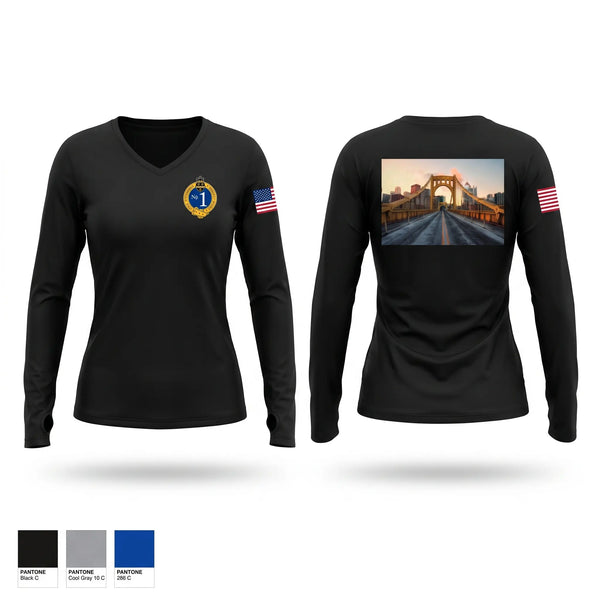 Womens Long Sleeve Vneck Shirt, Pittsburgh Police Zone 1, Police, Teamtime, Team time, sublimation, custom sports apparel, team uniforms, spirit wear, spiritwear, sports uniforms, custom shirts, team store, custom team store, fundraiser sports, apparel fundraiser