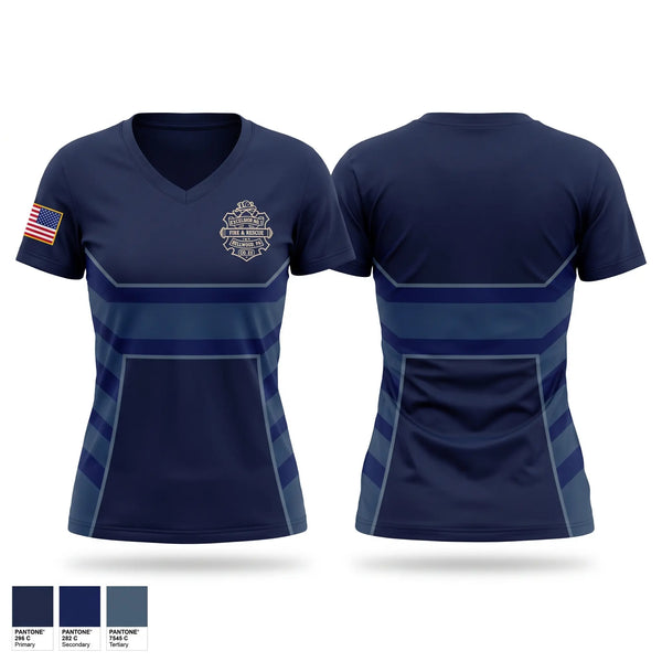 Womens Short Sleeve Vneck Shirt, Excelsior No. 1, Fire Department, Teamtime, Team time, sublimation, custom sports apparel, team uniforms, spirit wear, spiritwear, sports uniforms, custom shirts, team store, custom team store, fundraiser sports, apparel fundraiser