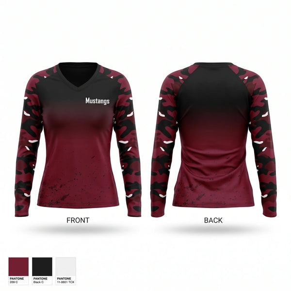 Womens Long Sleeve Vneck Shirt, Mustangs, Women's Basketball, Teamtime, Team time, sublimation, custom sports apparel, team uniforms, spirit wear, spiritwear, sports uniforms, custom shirts, team store, custom team store, fundraiser sports, apparel fundraiser