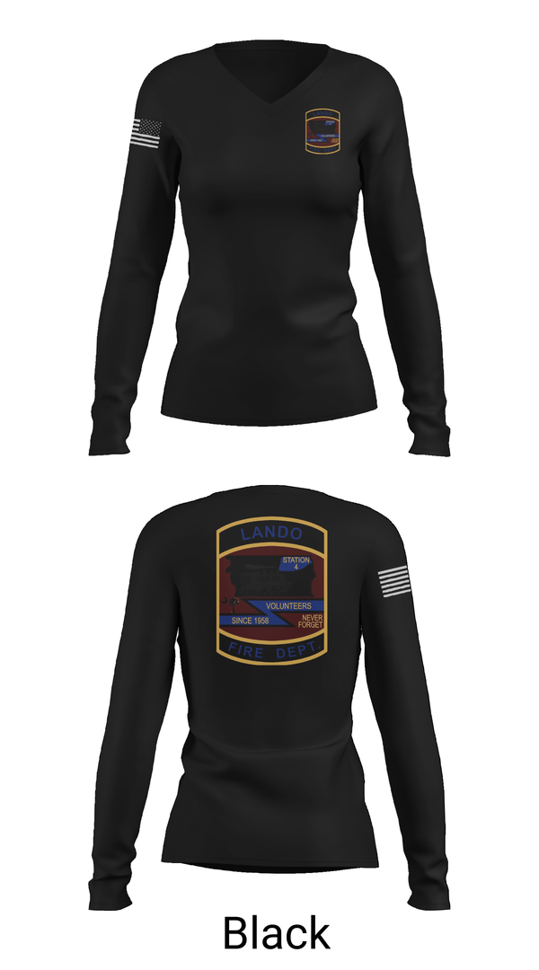 Womens Long Sleeve Vneck Shirt, Lando Fire Department, Fire Department, Teamtime, Team time, sublimation, custom sports apparel, team uniforms, spirit wear, spiritwear, sports uniforms, custom shirts, team store, custom team store, fundraiser sports, apparel fundraiser