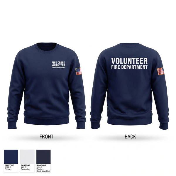 Crew Neck Sweatshirt, Pipe Creek Volunteer Fire Department, Fire Department, Teamtime, Team time, sublimation, custom sports apparel, team uniforms, spirit wear, spiritwear, sports uniforms, custom shirts, team store, custom team store, fundraiser sports, apparel fundraiser