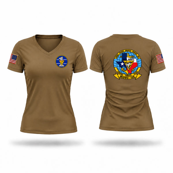 Womens Short Sleeve Vneck Shirt, Mobile Inshore Undersea Warfare Unit 108, Navy, Teamtime, Team time, sublimation, custom sports apparel, team uniforms, spirit wear, spiritwear, sports uniforms, custom shirts, team store, custom team store, fundraiser sports, apparel fundraiser