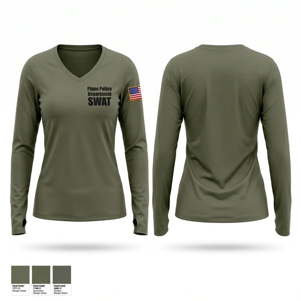 Womens Long Sleeve Vneck Shirt, Plano Police Department SWAT, Police, Teamtime, Team time, sublimation, custom sports apparel, team uniforms, spirit wear, spiritwear, sports uniforms, custom shirts, team store, custom team store, fundraiser sports, apparel fundraiser