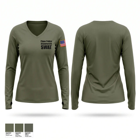 Womens Long Sleeve Vneck Shirt, Plano Police Department SWAT, Police, Teamtime, Team time, sublimation, custom sports apparel, team uniforms, spirit wear, spiritwear, sports uniforms, custom shirts, team store, custom team store, fundraiser sports, apparel fundraiser
