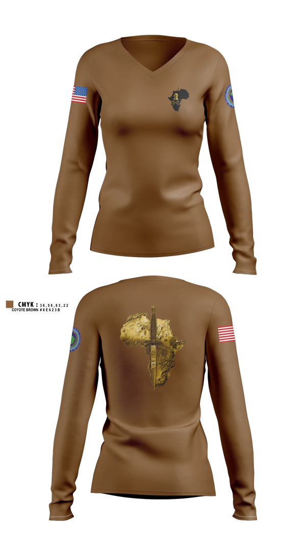 Womens Long Sleeve Vneck Shirt, ACJ2X, Army, Teamtime, Team time, sublimation, custom sports apparel, team uniforms, spirit wear, spiritwear, sports uniforms, custom shirts, team store, custom team store, fundraiser sports, apparel fundraiser