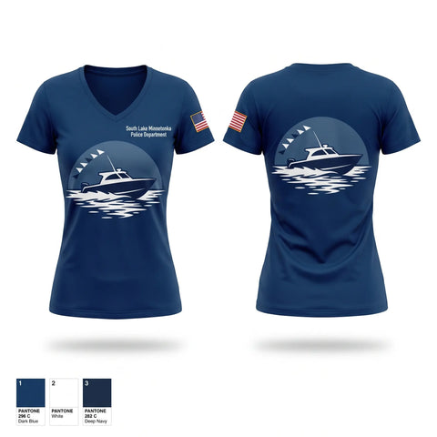 Womens Short Sleeve Vneck Shirt, South Lake Minnetonka Police Department, Police, Teamtime, Team time, sublimation, custom sports apparel, team uniforms, spirit wear, spiritwear, sports uniforms, custom shirts, team store, custom team store, fundraiser sports, apparel fundraiser