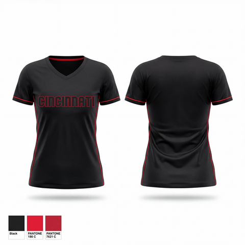 Womens Short Sleeve Vneck Shirt, Cincinnati, Cincinnati Reds, Baseball, Teamtime, Team time, sublimation, custom sports apparel, team uniforms, spirit wear, spiritwear, sports uniforms, custom shirts, team store, custom team store, fundraiser sports, apparel fundraiser