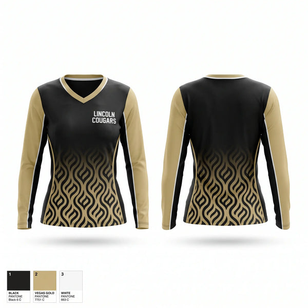 Womens Long Sleeve Vneck Shirt, LINCOLN COUGARS, , Teamtime, Team time, sublimation, custom sports apparel, team uniforms, spirit wear, spiritwear, sports uniforms, custom shirts, team store, custom team store, fundraiser sports, apparel fundraiser